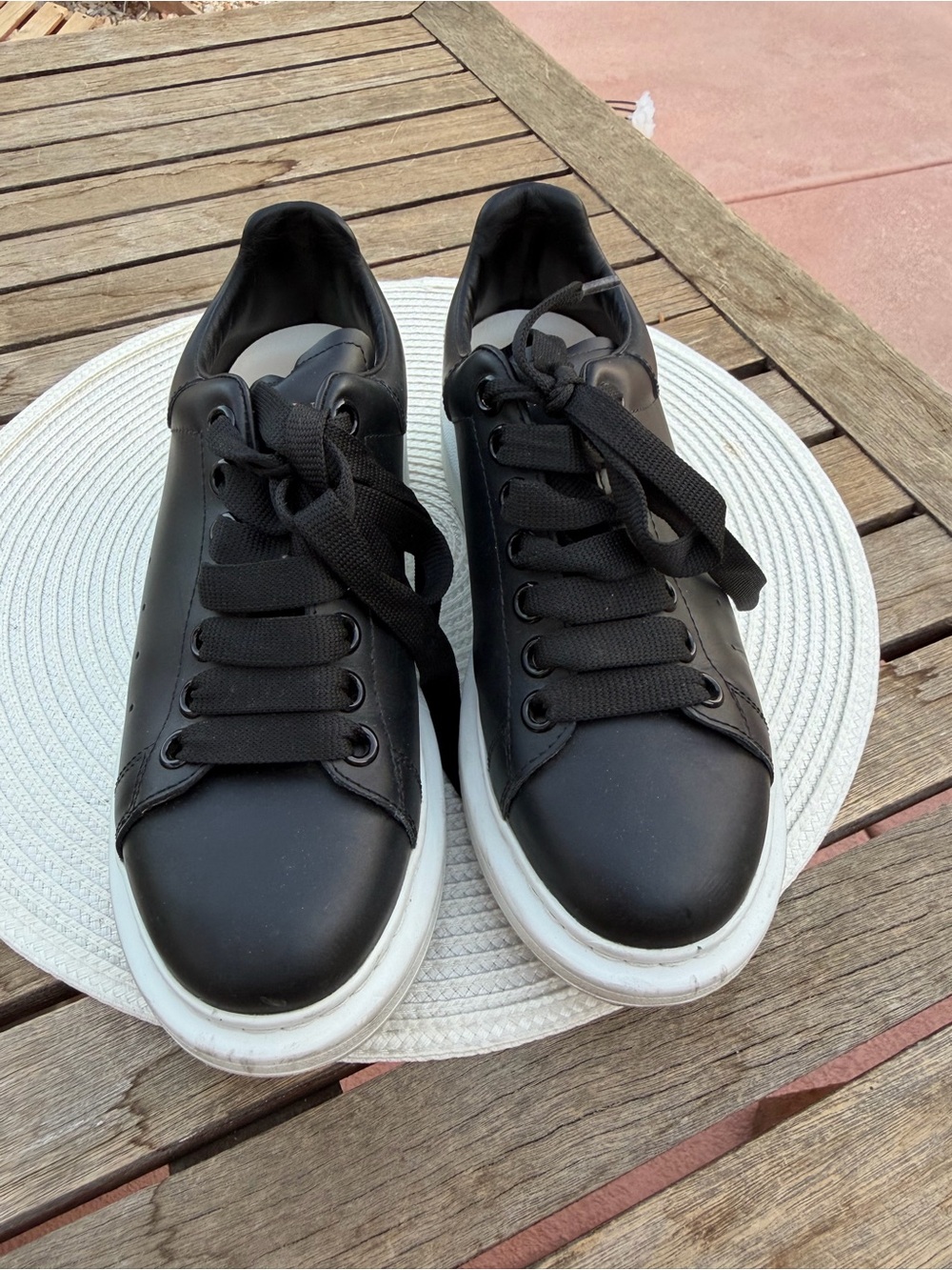 Alexander McQueen Black Leather Sneakers with White Sole